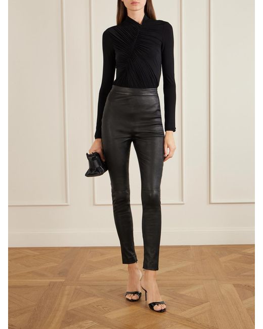 Balmain Gray Leather Straight-Leg Pants