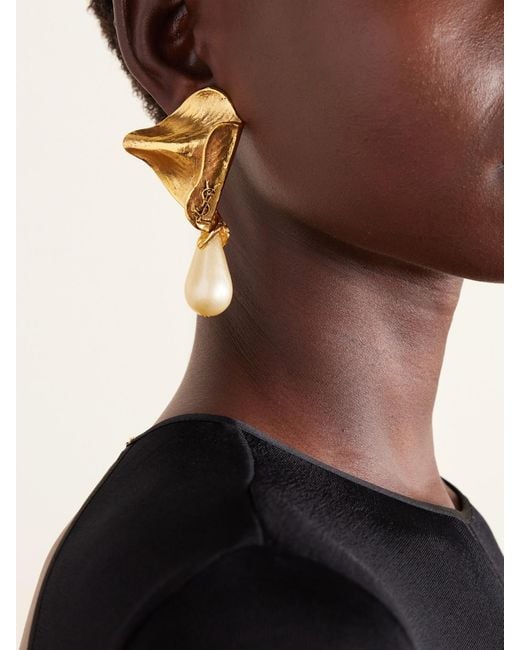 Saint Laurent Metallic Cassandre-Embellished Tone Earrings