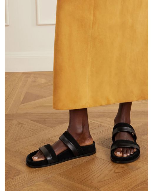 Gabriela Hearst White Low Striker Paneled Suede And Leather Sandals