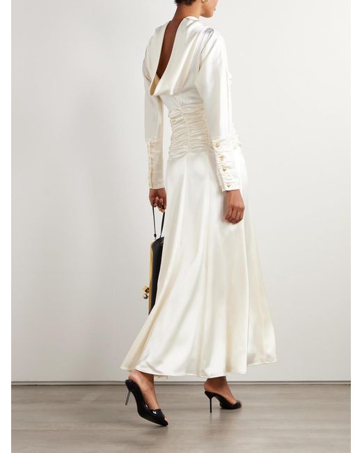Violante Nessi White Edgar Open-Back Gathered Satin Gown
