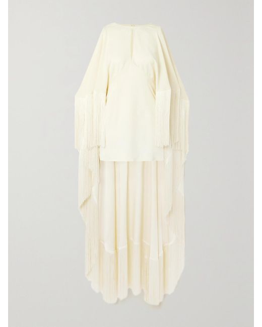 ‎Taller Marmo Natural Net Sustain 1970S Cape-Effect Fringed Crepe Mini Dress