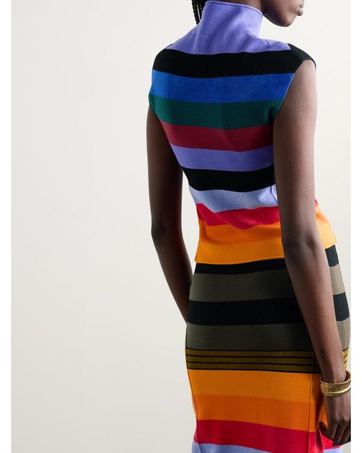 Christopher John Rogers Blue Striped Wool-Blend Turtleneck Tank