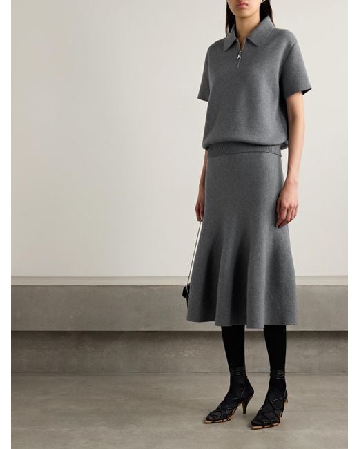 Khaite Gray Gulliame Wool-Blend Polo Top