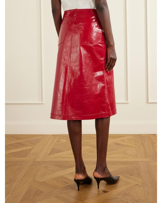 Tory Burch Red Leather Midi Skirt