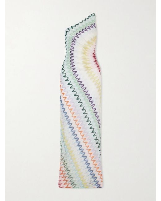 Missoni White Striped Metallic Crochet-Knit Maxi Dress