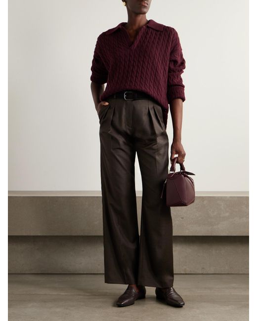 AMI Purple Matis Cable-Knit Wool And Cashmere-Blend Sweater