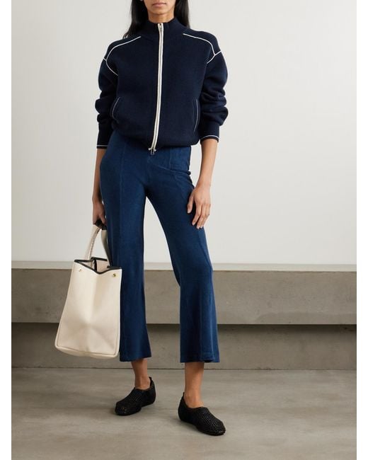 Suzie Kondi Blue Fili Kick Cropped Cotton-Blend Terry Flared Pants