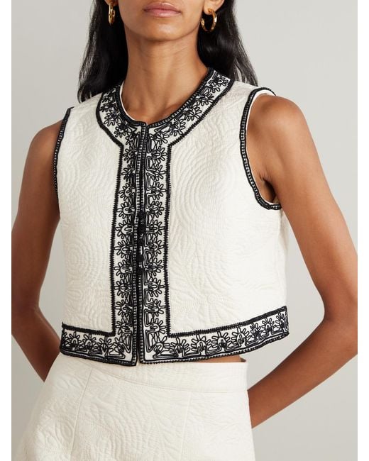 Emporio Sirenuse Natural Clara Embroidered Quilted Cotton Vest