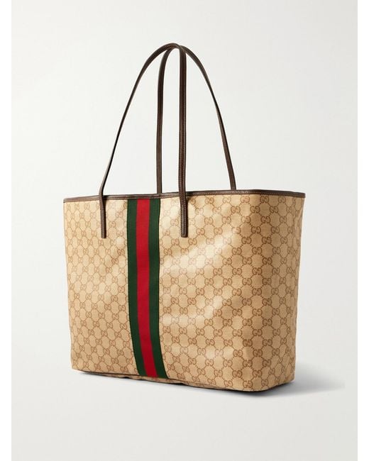 Gucci Natural Tribeca Leather-Trimmed Coated Canvas-Jacquard Tote