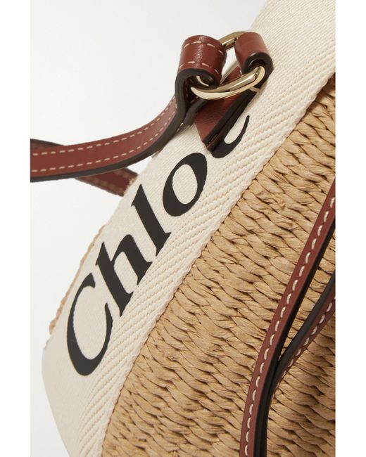 Chloé Natural Woody Small Leather-Trimmed Raffia Basket Bag