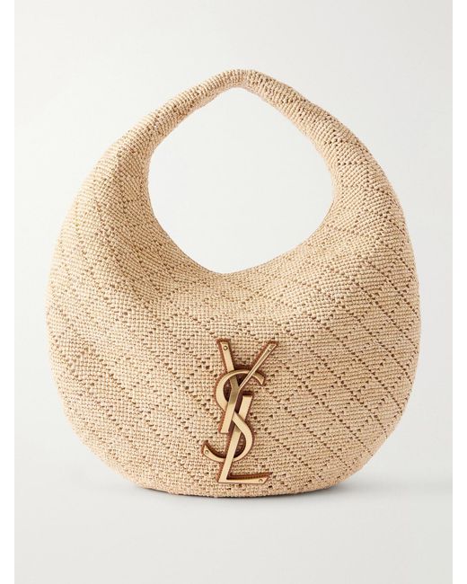 Saint Laurent Natural Icare Cassandre-Embellished Woven Raffia Shoulder Bag