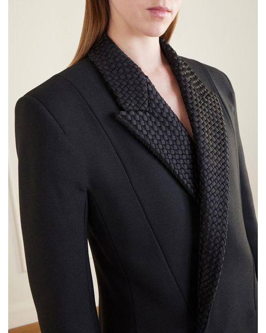 Bottega Veneta Black Intrecciato Satin-Trimmed Wool And Mohair-Blend Blazer