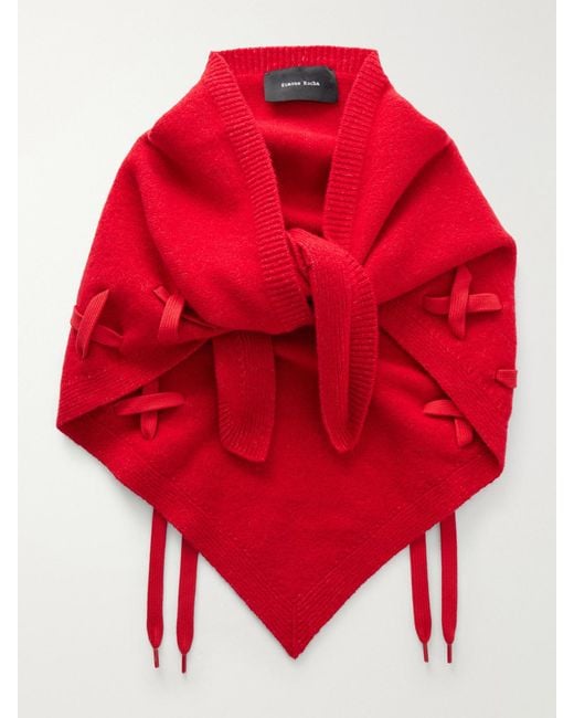 Simone Rocha Red Lace-Up Merino Wool-Blend Scarf