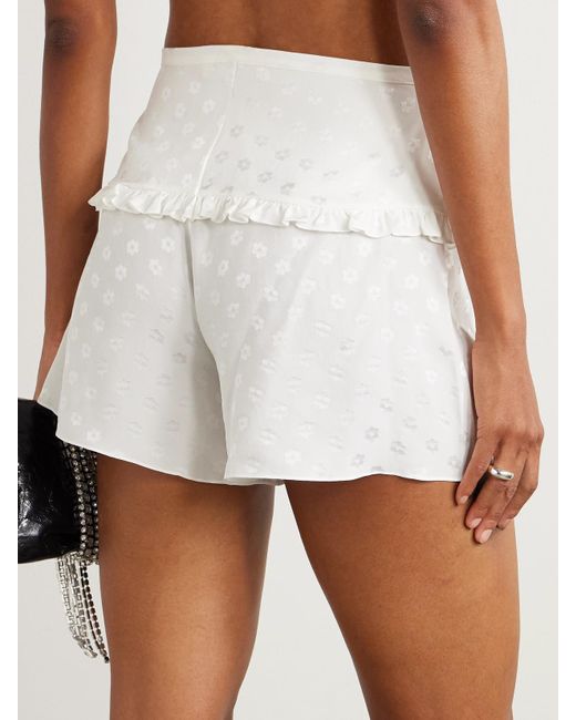 Alessandra Rich Natural Bow-Embellished Floral-Jacquard Silk-Satin Shorts