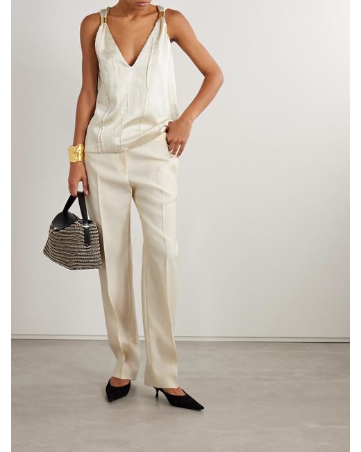 Brandon Maxwell Natural The Drew Embellished Crinkled-Satin Tank