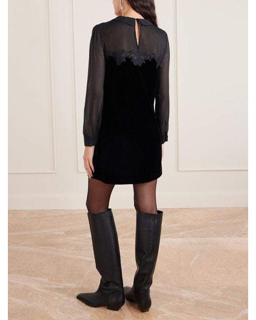 Doen Black Madelynne Corded Lace And Silk Chiffon-Trimmed Velvet Mini Dress
