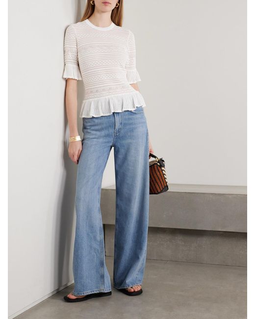 Ulla Johnson White Flora Ruffled Knitted Top