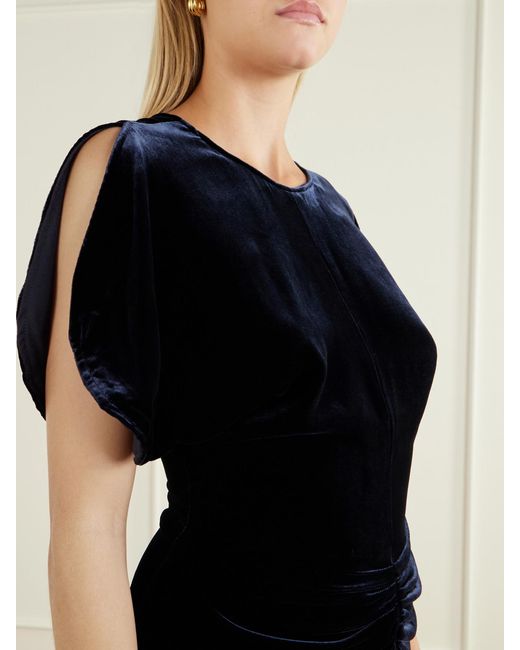 Victoria Beckham Black Bela Gathered Velvet Midi Dress