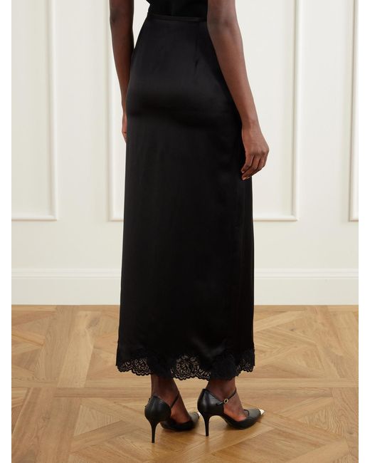 Valentino Garavani Blue Lace-Trimmed Silk-Satin Midi Skirt