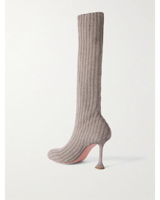 AMINA MUADDI Gray Veneda Ribbed Stretch-Knit Sock Boots