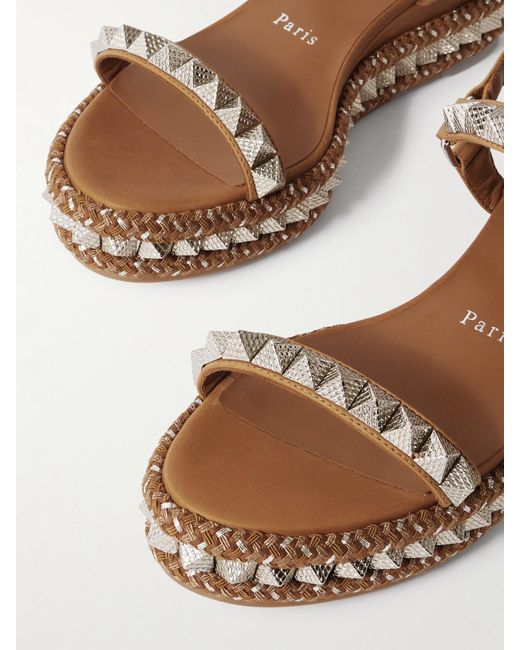 Christian Louboutin Natural Pyraclou 60 Studded Leather Platform Sandals
