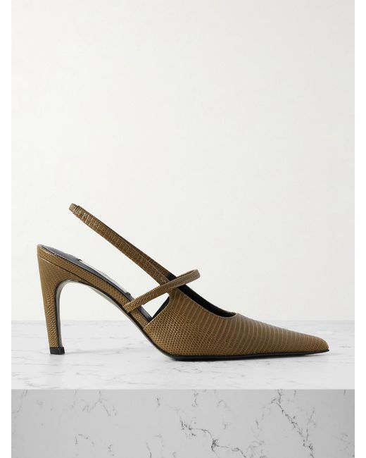 Totême Green Lizard-Effect Leather Slingback Pumps
