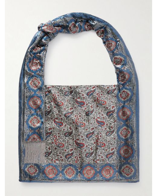 Rabanne Blue Sac A Main Fringed Paisley-Print Chainmail Tote