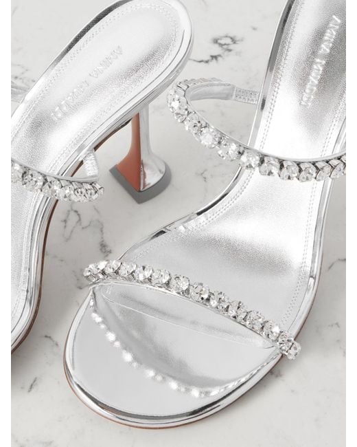 AMINA MUADDI White Gigi Crystal-Embellished Mirrored-Leather Mules
