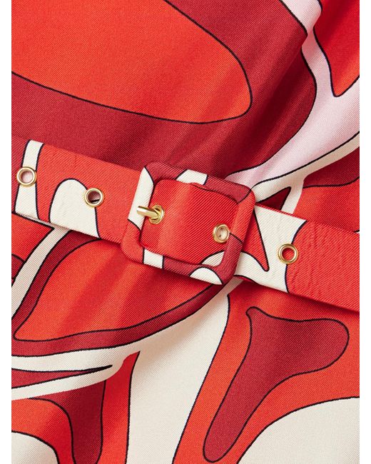 LaDoubleJ Red Roy One-Shoulder Printed Silk-Twill Maxi Dress