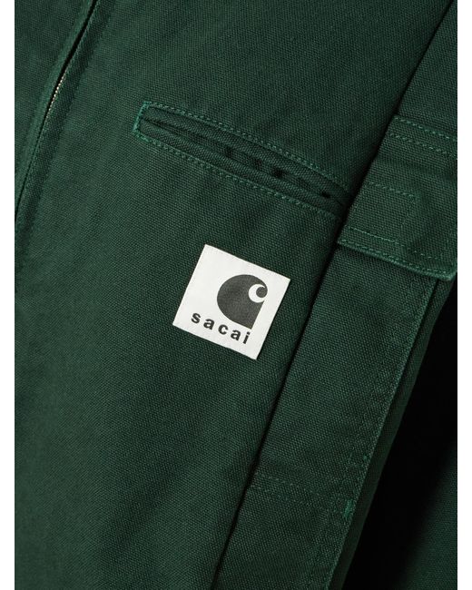 Sacai Green Carhartt Wip Duck Oversized Corduroy-Trimmed Appliquéd Cotton-Canvas Jacket