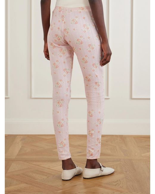 Simone Rocha Pink Ruffled Floral-Print Pointelle-Knit Cotton-Jersey Leggings