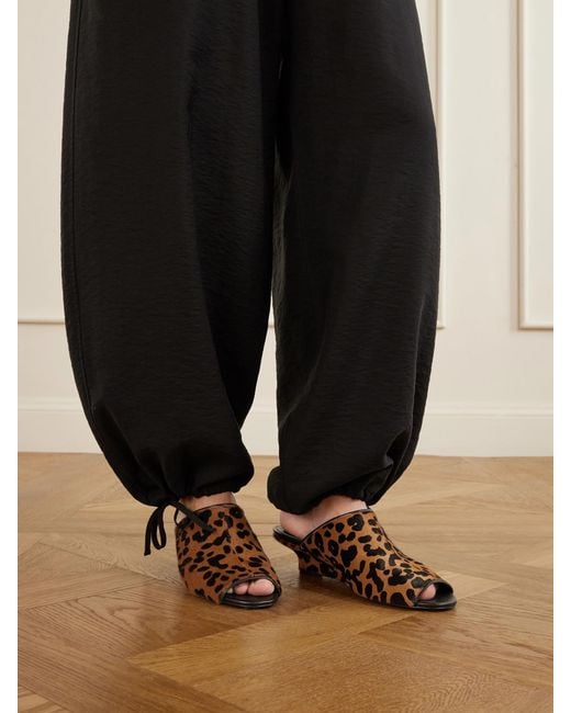 Totême  Brown Leopard-Print Cow Hair Wedge Mules