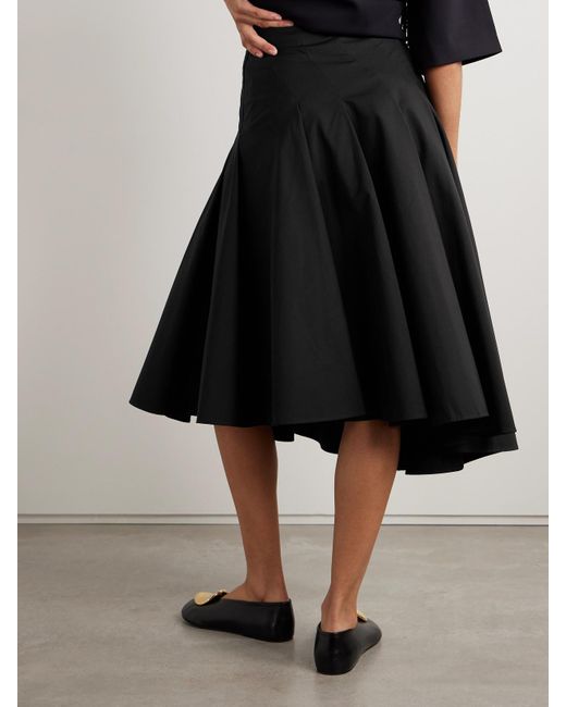 FFORME Black Rio Asymmetric Paneled Cotton-Poplin Midi Skirt