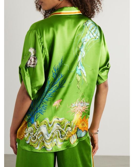 ALÉMAIS Green Sam Pauletto Aquatica Hemd Aus Seidensatin Mit Prints
