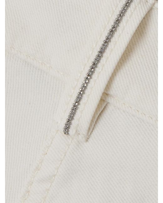Brunello Cucinelli White Cotton-Blend Twill Flared Pants