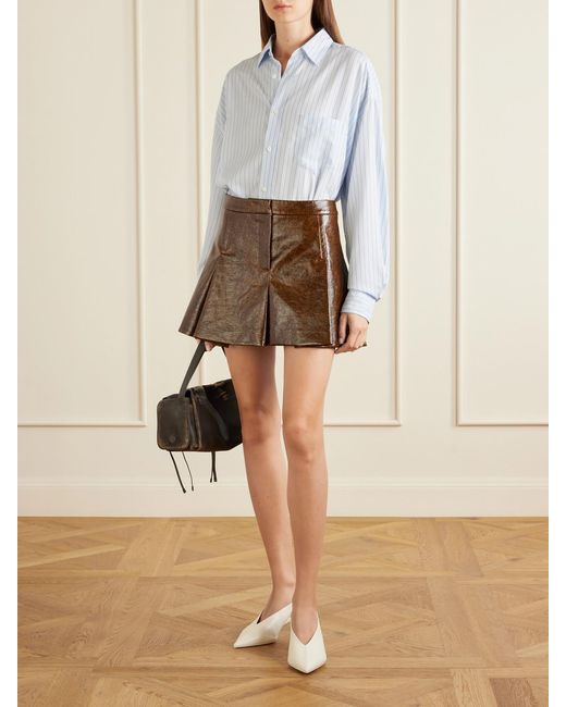 Sportmax Brown Pleated Coated Cotton-Canvas Mini Skirt