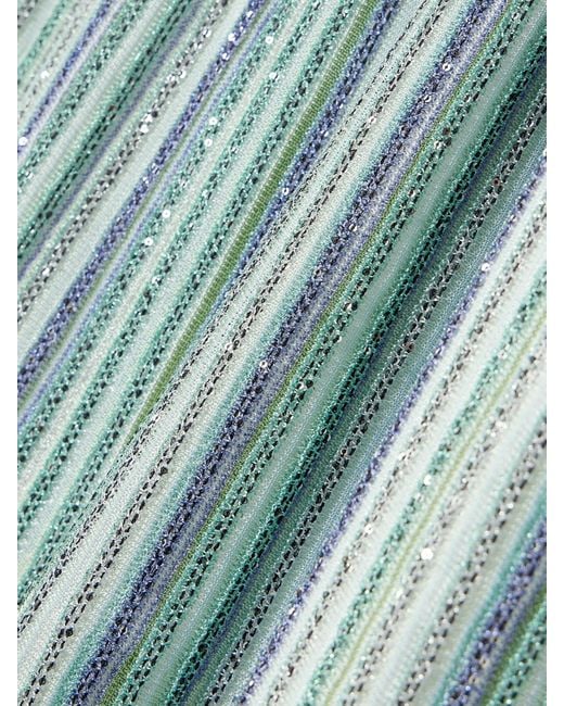 Missoni Blue One-Shoulder Sequin-Trimmed Striped Crochet-Knit Maxi Dress