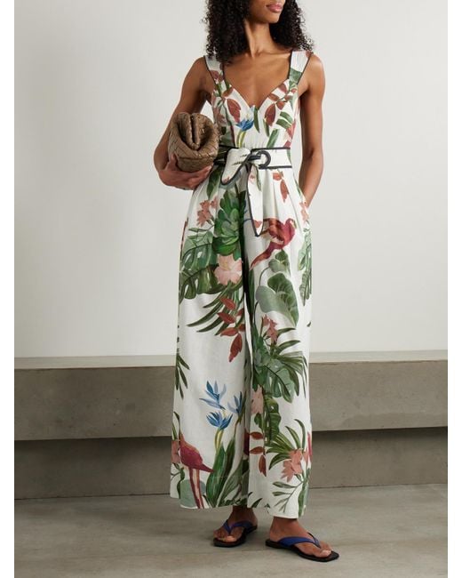 FARM Rio Midnight Macaw Fiesta Printed Linen-Blend Jumpsuit in White | Lyst FARM Rio Midnight Macaw Fiesta Printed Linen-Blend Jumpsuit in White | Lyst