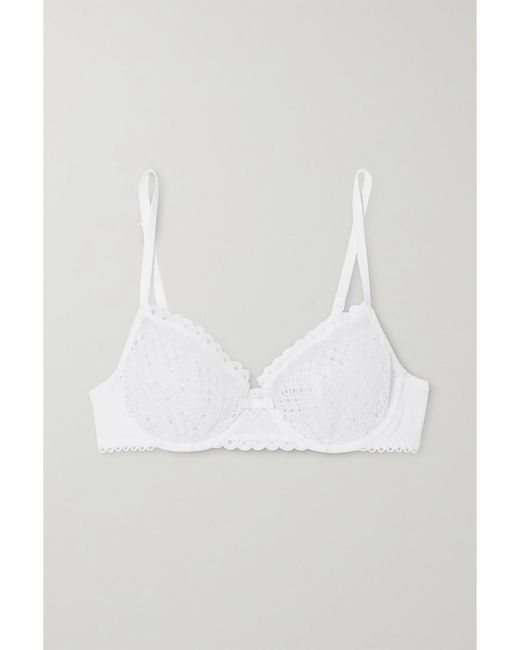 Maison Lejaby White Joli Cotton And Broderie Anglaise Tulle Underwired Bra