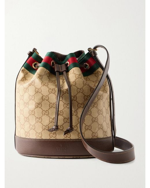 Gucci Natural Bucket Small Leather-Trimmed Printed Coated-Canvas Shoulder Bag