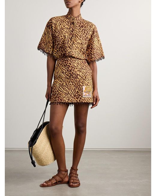 Zimmermann Natural Coco Bead-Embellished Appliquéd Leopard-Print Cotton Mini Skirt