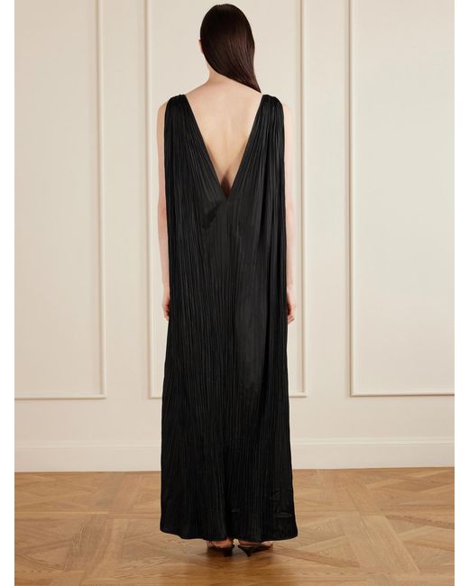 Aflalo Black Celestia Plissé-Satin Maxi Dress