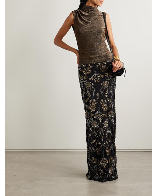 Veronica Beard Brown Mylie Oberteil Aus Metallic-Strick Mit Raffungen