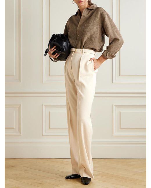 Loro Piana Natural Edward Pleated Linen And Wool-Blend Twill Wide-Leg Pants