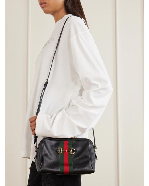 Gucci Black Camera Case Web-Trimmed Leather Shoulder Bag