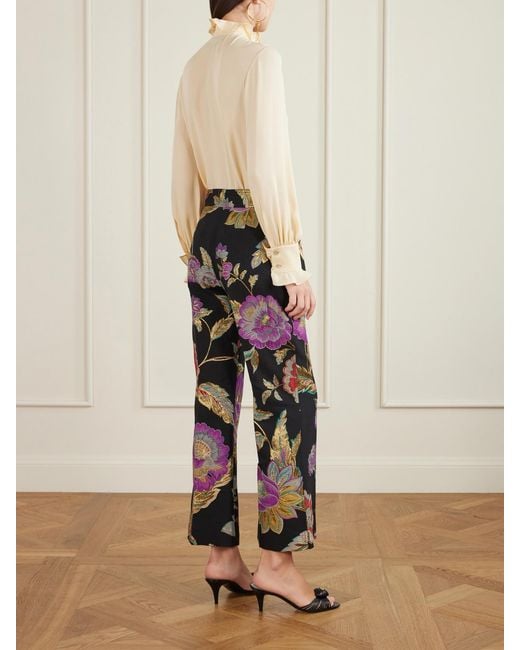 Valentino Garavani Black Floral-Brocade Wool-Blend Straight-Leg Pants