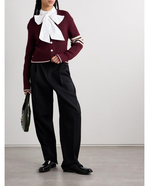 Thom Browne White Cropped Poplin-Trimmed Striped Cotton Oxford Shirt