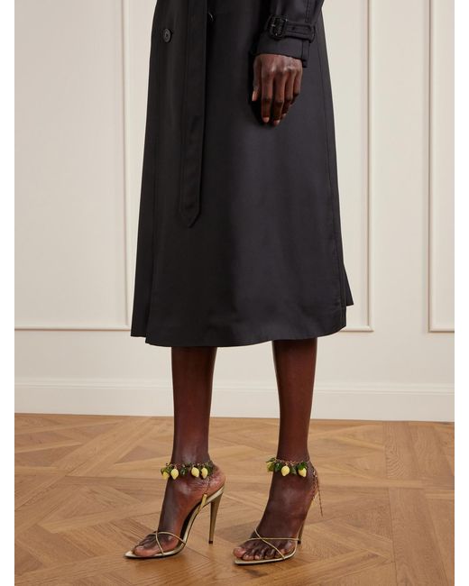 Saint Laurent Metallic Mon Chéri Embellished Suede-Trimmed Satin Sandals