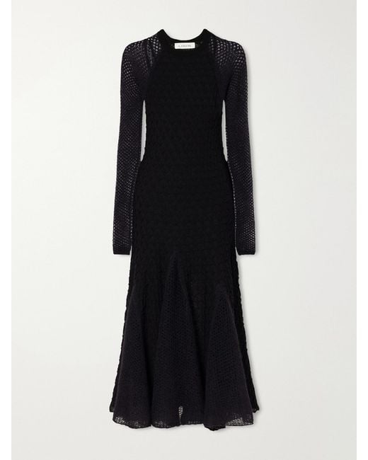 Lanvin Black Open-Knit Wool Maxi Dress