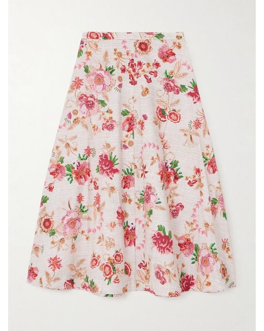 Mary Katrantzou Pink Etta Floral-Print Cotton-Poplin Midi Skirt
